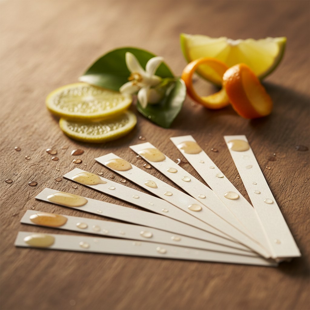 Koku çubuklarına damlatılmış narenciye esansları ve bergamot dilimleri